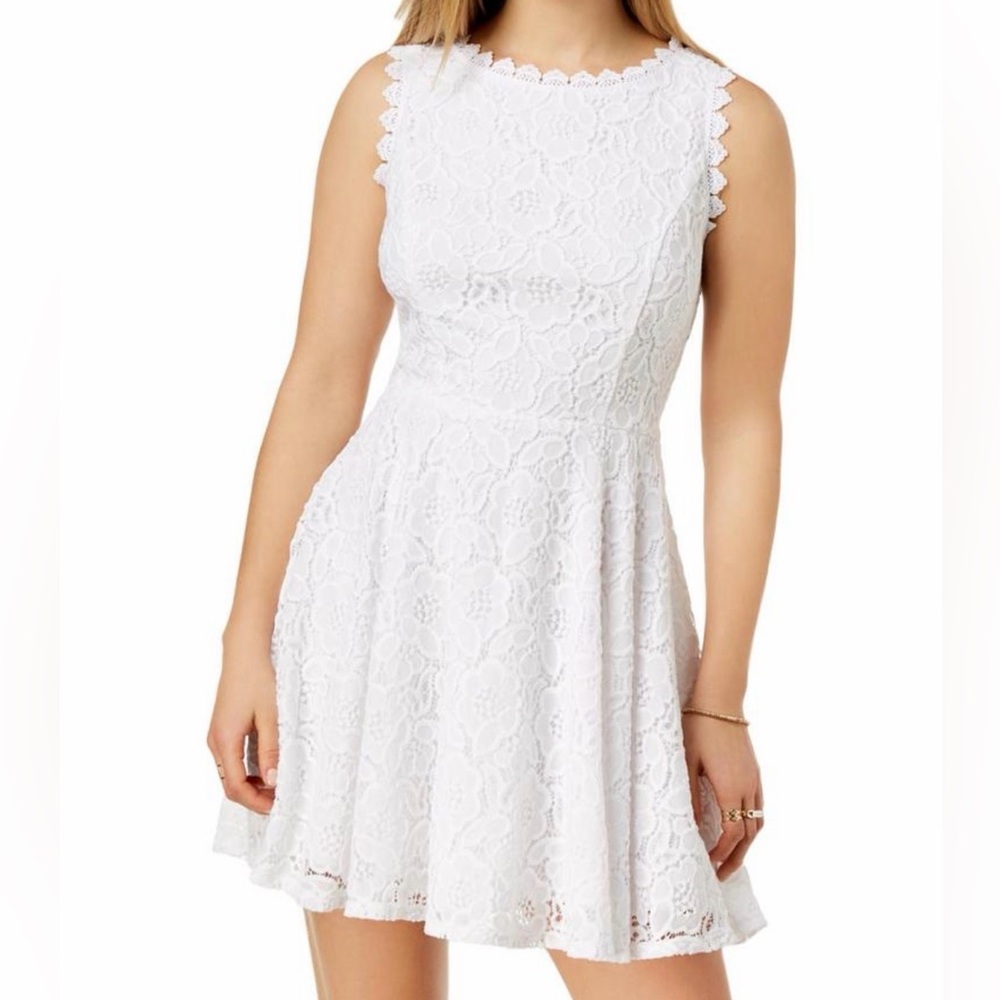 City Studio Women’s White Sleeveless Lace Skater Dress